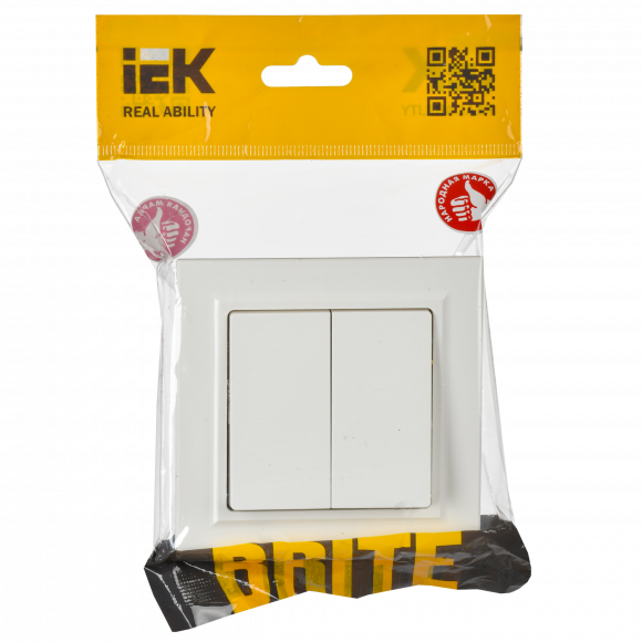IEK BRITE Выключатель 2-клавишный 10А в сборе ВСР10-2-0-БрБ белый IEK, BR-V20-0-10-K01-F