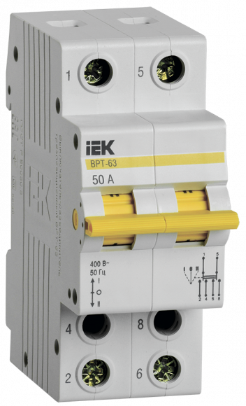 IEK Выключатель-разъединитель трехпозиционный ВРТ-63 2P 50А IEK, MPR10-2-050