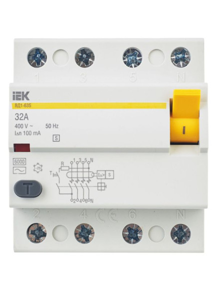 IEK Выключатель дифференциальный (УЗО) ВД1-63S 4Р 32А 100мА IEK, MDV12-4-032-100
