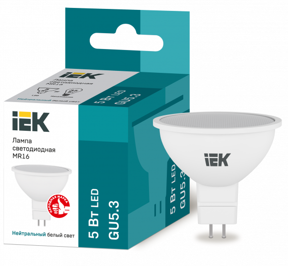 IEK Лампа светодиодная MR16 софит 5Вт 230В 4000К GU5.3 IEK, LLE-MR16-5-230-40-GU5
