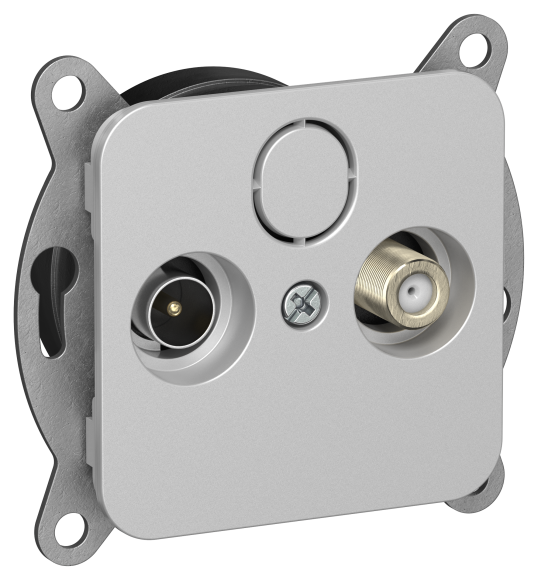 IEK FLITE Розетка 2-местная TV+SAT экранированная проходная РТВс-2-1-2-ФлА алюминий IEK, FI-AF23-P-K47