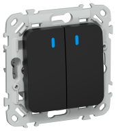 FLITE Выключатель 2-клавишный проходной с индикацией 10А ВС62-1-1-ФлЧ черный IEK, FI-V22-1-10-1-K02