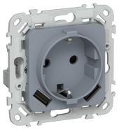 FLITE Розетка 1-местная с заземлением с защитными шторками 16А с USB A+A 3,1А безвинтовое крепление РСЮша11-1-ФлМ маренго IEK, FI-R14-16-1-U21-D31-K35