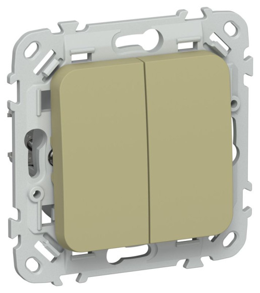 IEK FLITE Выключатель 2-клавишный кнопочный 10А ВС12-2-0-ФлО оливковый IEK, FI-V24-0-10-1-K26