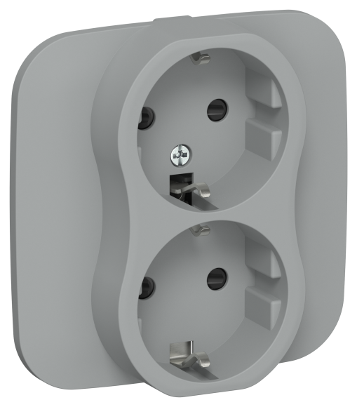 IEK FLITE Розетка 2-местная с заземлением с защитными шторками безвинтовое крепление 16А РСш12-1-А-ФлС серый IEK, FI-R24A-16-1-K03