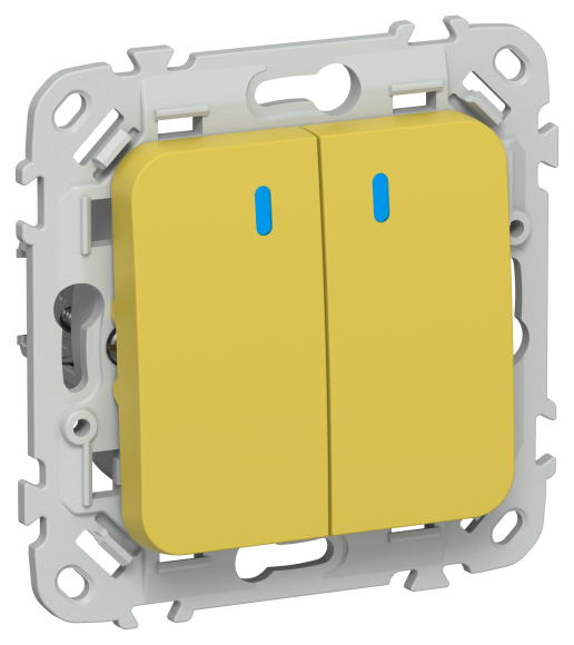 IEK FLITE Выключатель 2-клавишный проходной с индикацией 10А ВС62-1-1-ФлЖК желтый карри IEK, FI-V22-1-10-1-K44