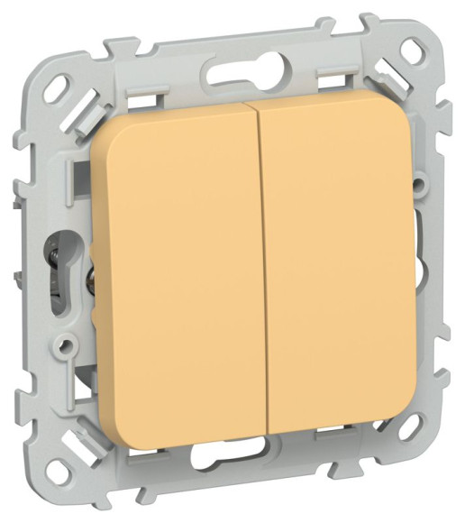 IEK FLITE Выключатель 2-клавишный кнопочный 10А ВС12-2-0-ФлЗ золотарник IEK, FI-V24-0-10-1-K90