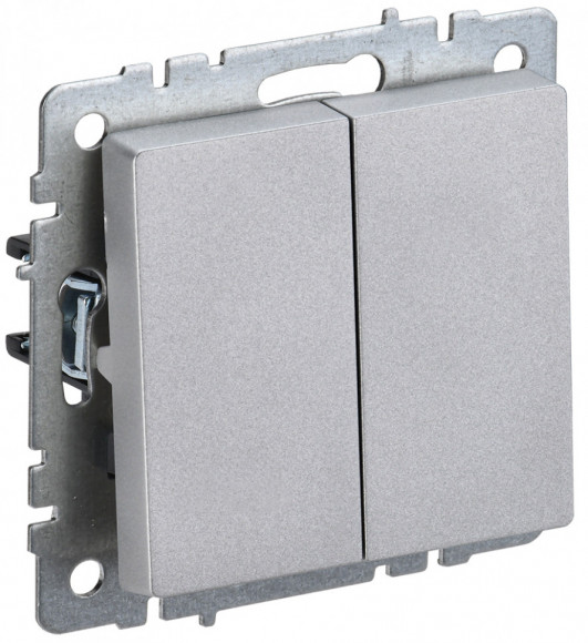 IEK BRITE Выключатель 2-клавишный 10А ВС10-2-0-БрА алюминий IEK, BR-V20-0-10-K47