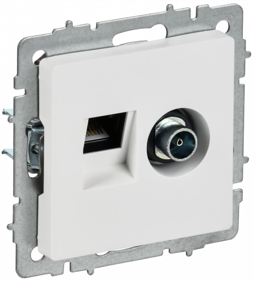 IEK BRITE Розетка двойная TV+RJ45 кат.5E РТВ/РК12-БрАБ арктический белый , BR-AK20-1-K91