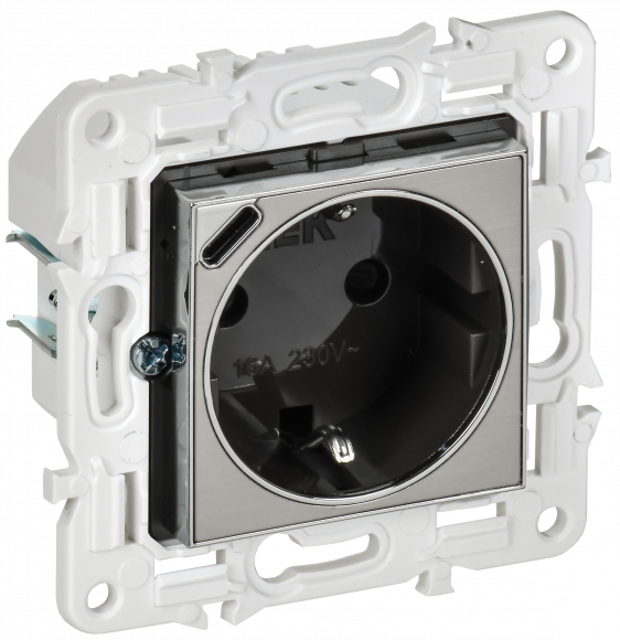 IEK SKANDY Розетка с заземлением с защитными шторками 16А с USB C 18Вт SK-R17N металл никель , SK-R14-16-U14-018-K50