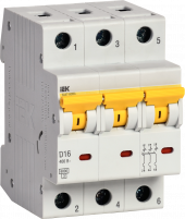 Выключатель автоматический ВА47-60МА без теплового расцепителя 3P 16А 6кА D IEK, MVA33-3-016-D