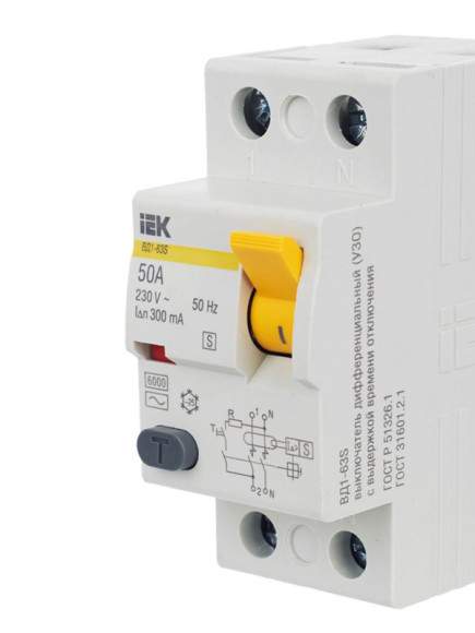 IEK Выключатель дифференциальный (УЗО) ВД1-63S 2Р 50А 300мА IEK, MDV12-2-050-300