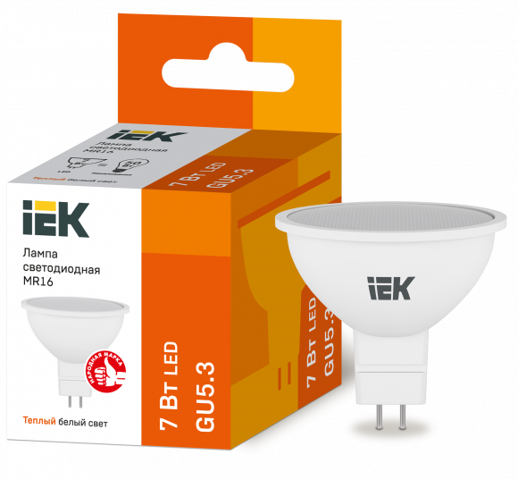 IEK Лампа светодиодная MR16 софит 7Вт 230В 3000К GU5.3 IEK, LLE-MR16-7-230-30-GU5