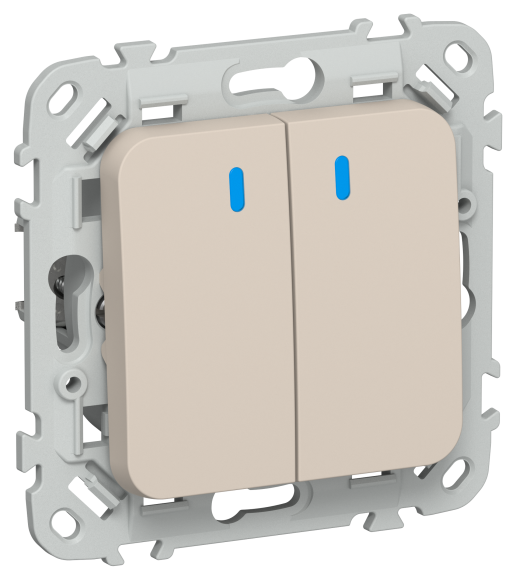 IEK FLITE Выключатель 2-клавишный проходной с индикацией 10А ВС62-1-1-ФлЛ льняной IEK, FI-V22-1-10-1-K88