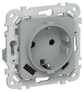 FLITE Розетка 1-местная с заземлением с защитными шторками 16А с USB A+C 20Вт РСЮшс11-0-ФлС серый IEK, FI-R14-16-U22-020-K03