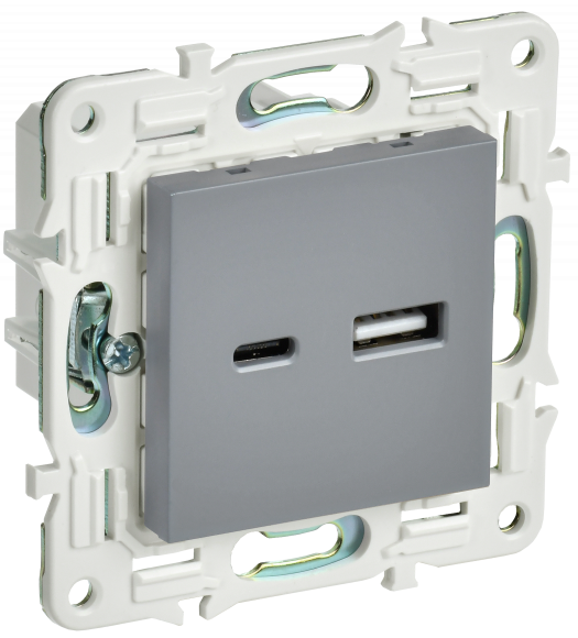 IEK SKANDY Розетка USB A+C 3,1А SK-R14Gr серый IEK, SK-U22-D31-K03